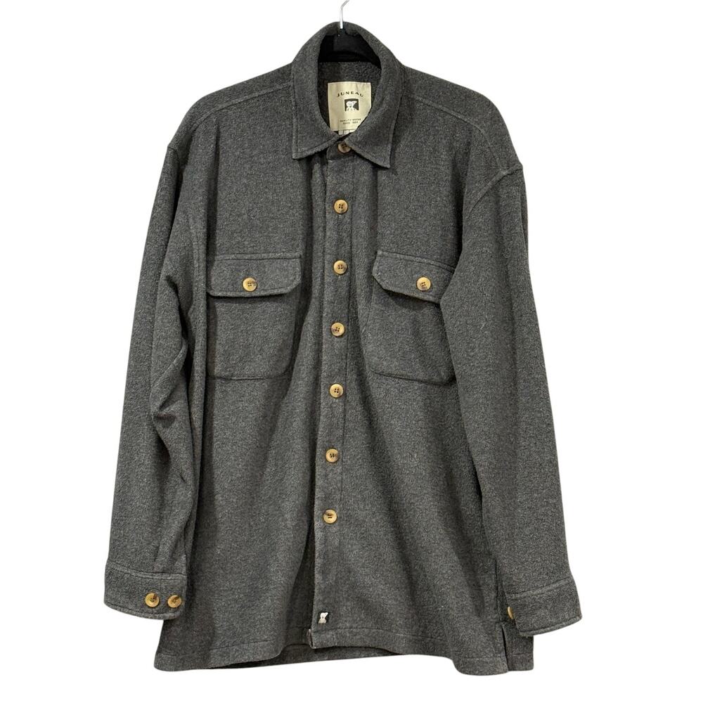 Workwear Fleece Shacket Utility Overshirt Gray Button Up Jacket Mens Large